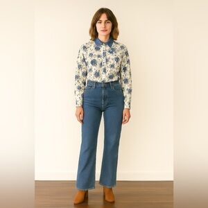 Pennylane Vintage Button Down Shirt Floral Cottagecore Costal Cowgirl Western L